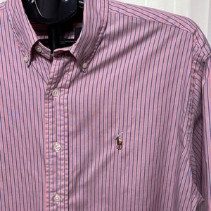 Polo Ralph Lauren Yarmouth 15 1/2 34 Pink Blue Stripes Button Down Long Sleeve